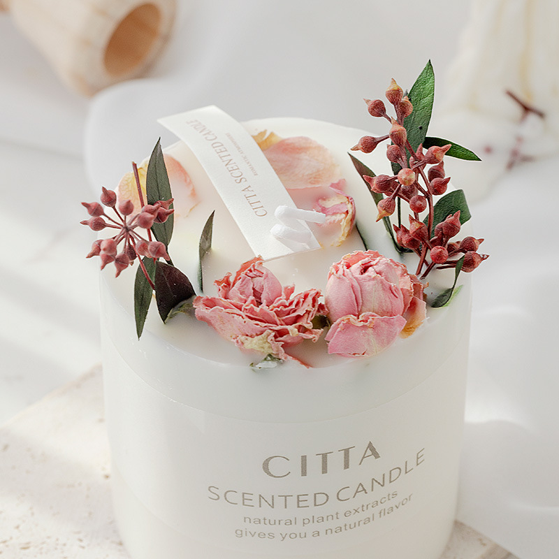 Luxury Floral Pillar Candle  Soy Wax Flower Rose Wedding Birthday Wholesale Scented Candles With Private Label