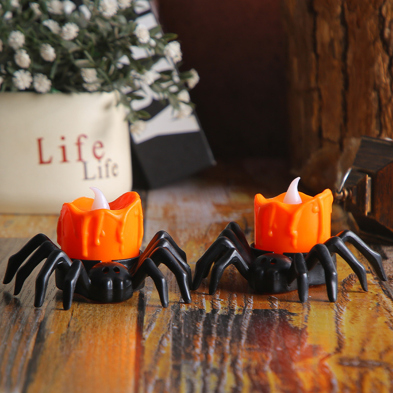 Halloween 3D Real Flame Mini Swinging Tea Light Battery Powered Spider Pumpkin Led Pillar Taper Flameless Candle