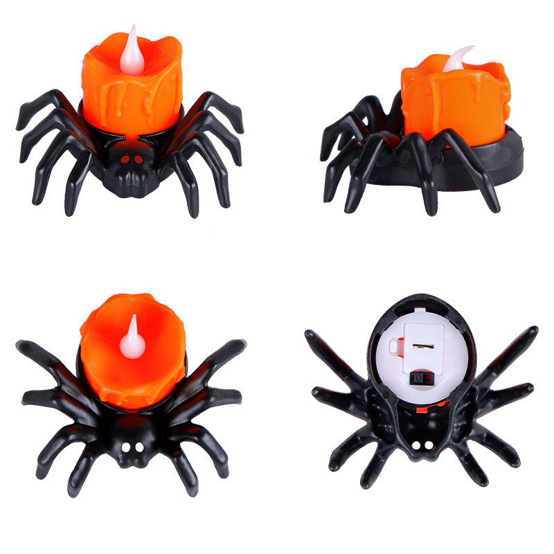 Halloween Flameless Spider Pumpkin Flickering Battery Powered Mini Tea Light Plastic LED Candle