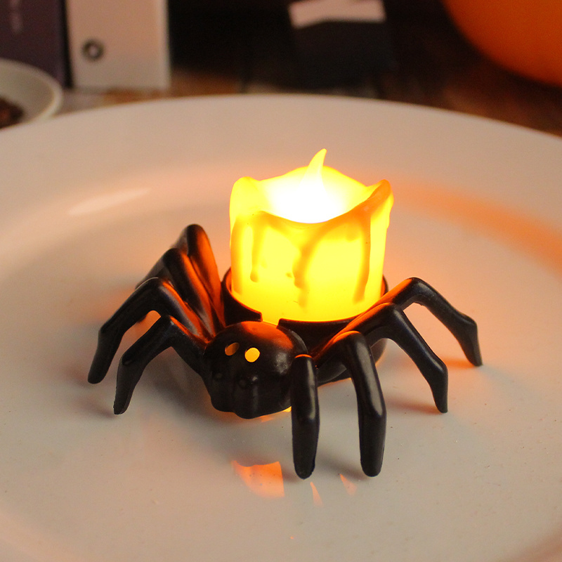 Halloween Flameless Spider Pumpkin Flickering Battery Powered Mini Tea Light Plastic LED Candle