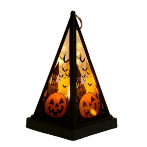 Halloween LED Glass Plastic Metal Outdoor Wall Witch Skeleton Pumpkin Light Glitter Festival Black Gold Tea Light Holder Lantern