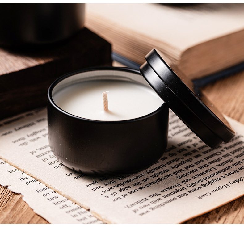 Home Fragrance Small Size Scent Testing Black Tin Can Jar Luxury Soy Wax Scented Candles