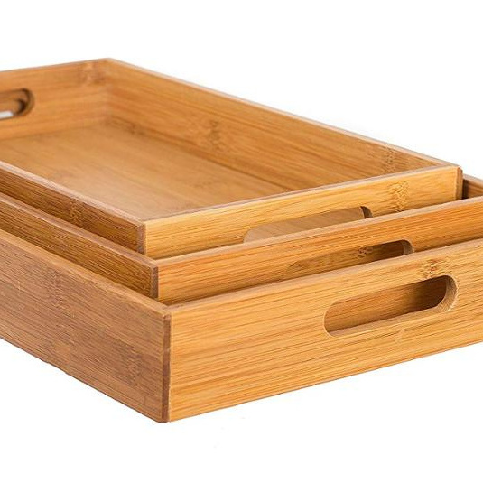 Bamboo Tea Tray Dinner Bed Tray Bamboo Serving Tray Set of 3