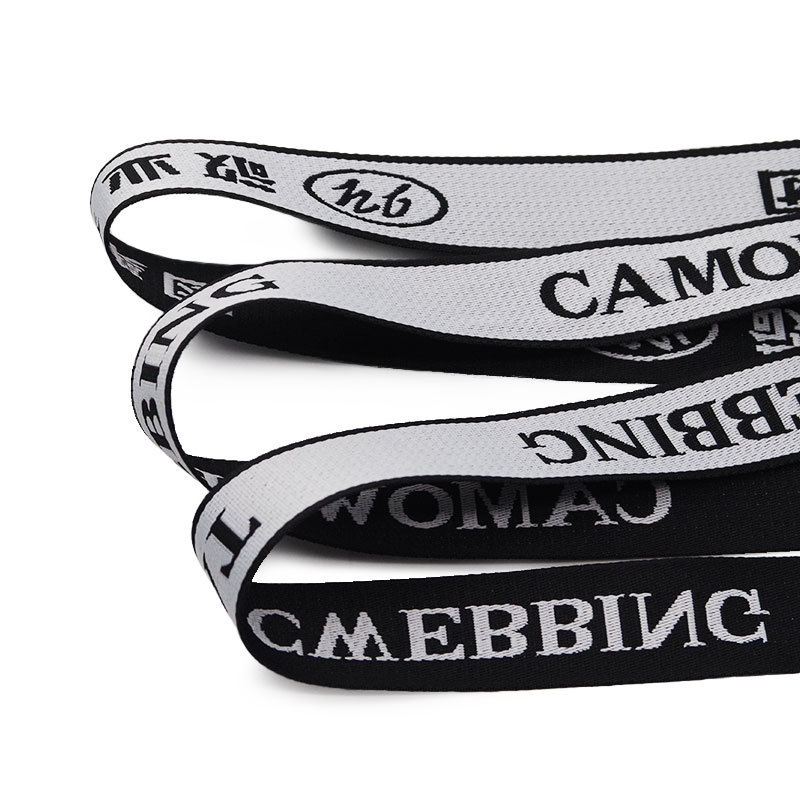 Custom 1 inch thick 15mm 25mm logo strap knit diamond pattern lettered tape camo  jacquard webbing for bag strap