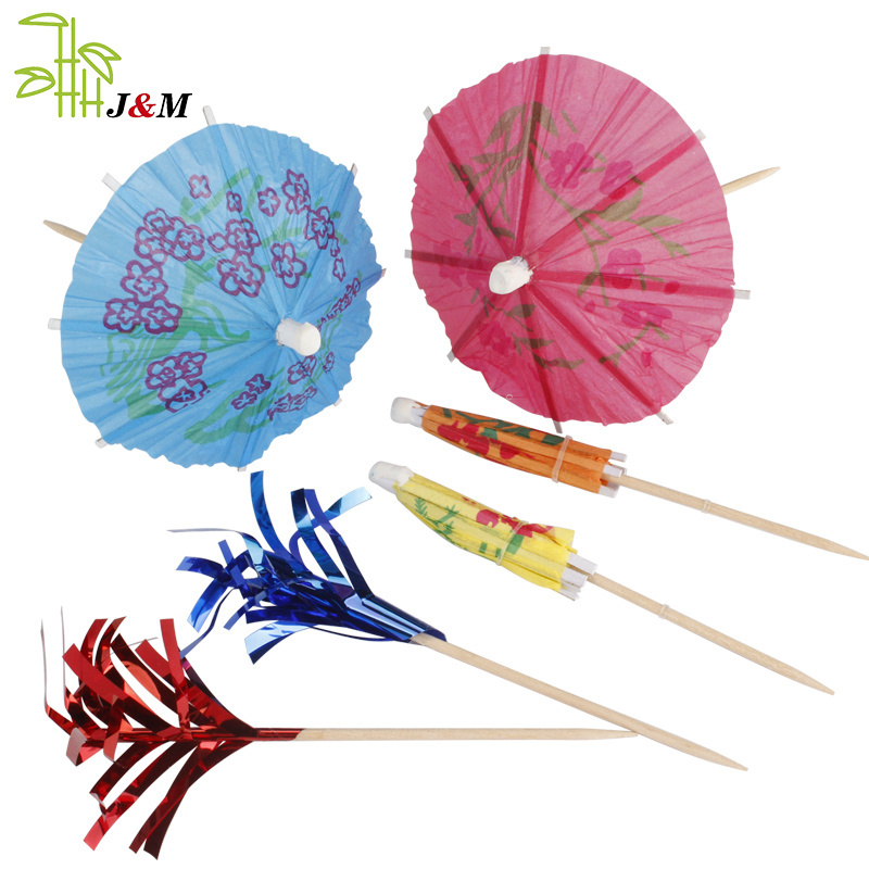 OEM Safe Pick Party Decoration Umbrella Wood Disposable Cocktail Picks