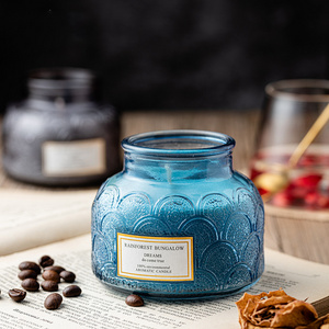 Colorful Relief Glass Jar Bedroom Bathroom Home Decor Smokeless Indoor Essential Oil Aroma Aromatherapy Scented Candle Wholesale