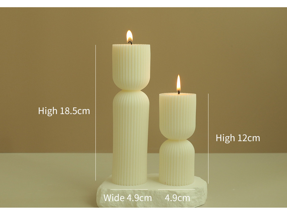 Striped Aesthetic Tall Pillar Candle Hourglass Sculptural Candle Decorative Modern Geometric Ribbed Pillar Candle