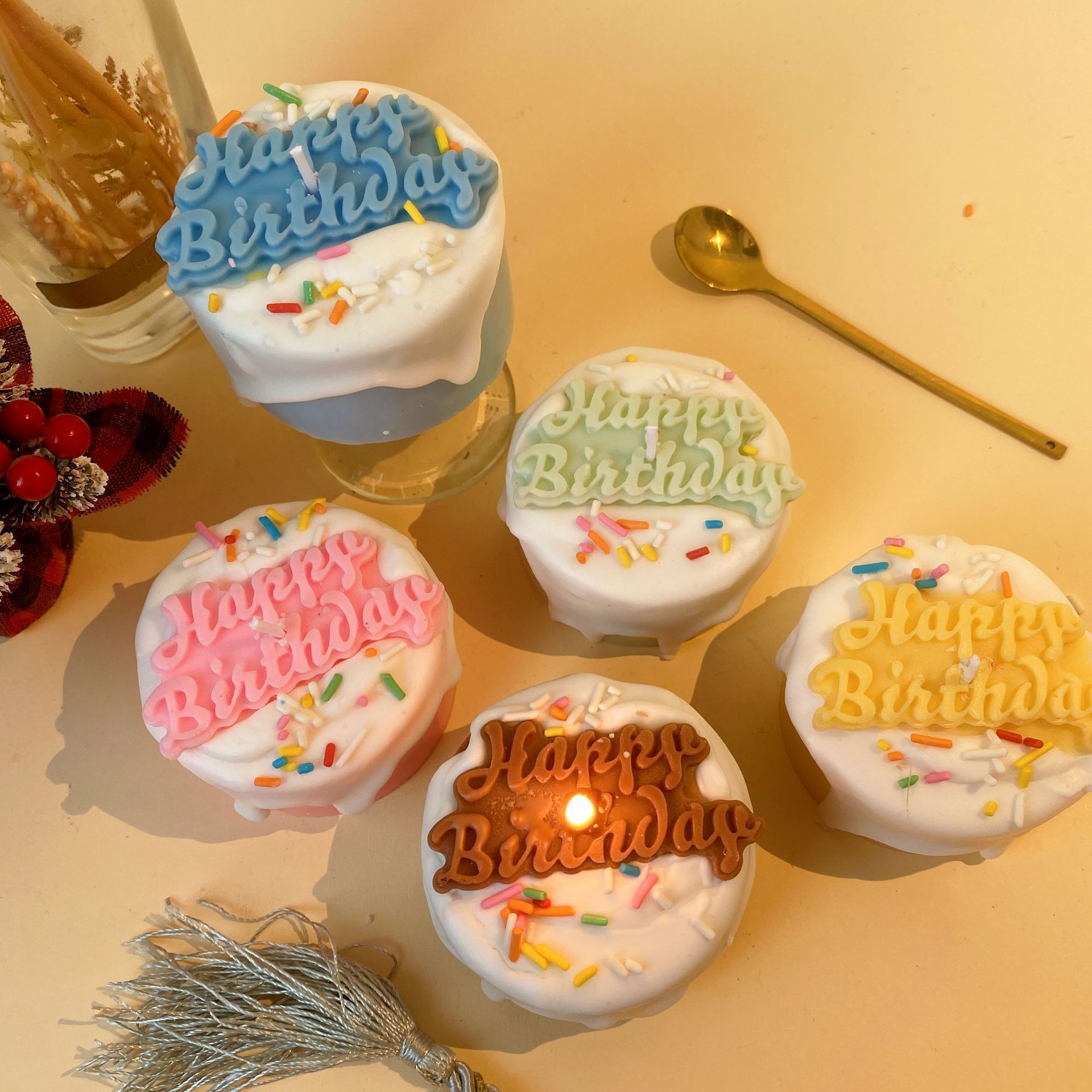 Happy Birthday Cake Shape Scented Candle Macaron Color Dessert Dream ins Style Gift Birthday Gift Cute Handmade Cake Candles