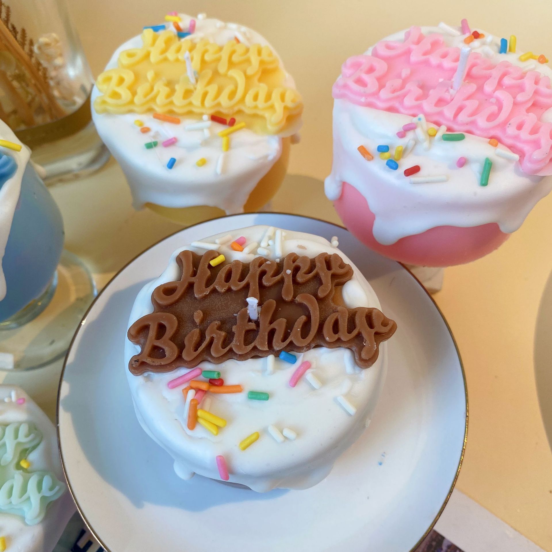 Happy Birthday Cake Shape Scented Candle Macaron Color Dessert Dream ins Style Gift Birthday Gift Cute Handmade Cake Candles