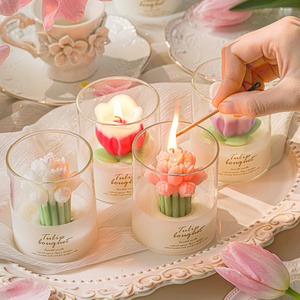 Luxury Valentine's Day Gift Glass Tulip Flower Bouquet Fragrance Aroma Candle