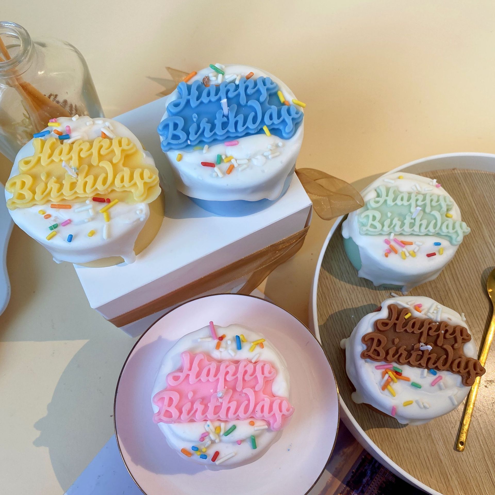 Happy Birthday Cake Shape Scented Candle Macaron Color Dessert Dream ins Style Gift Birthday Gift Cute Handmade Cake Candles