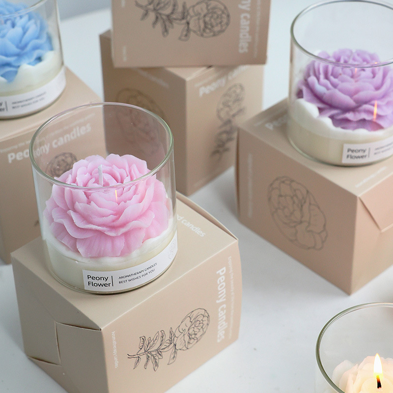 Wholesale Custom  Luxury Private Label Custom Scent Fancy Peony Flameless Organic Soy Wax Scented Candle