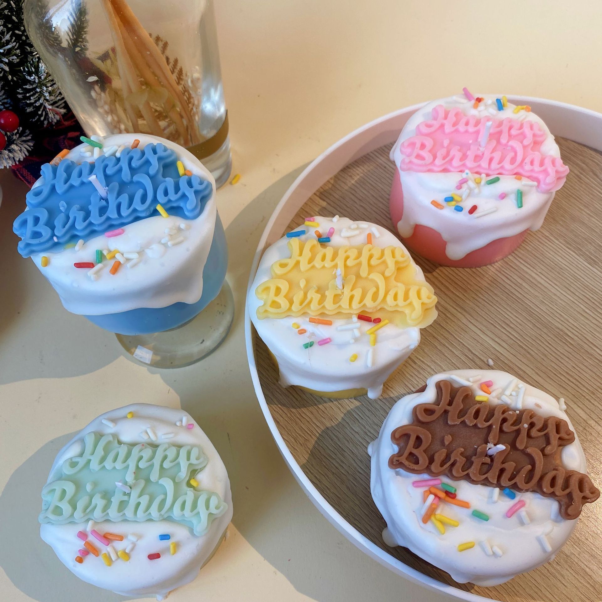 Happy Birthday Cake Shape Scented Candle Macaron Color Dessert Dream ins Style Gift Birthday Gift Cute Handmade Cake Candles