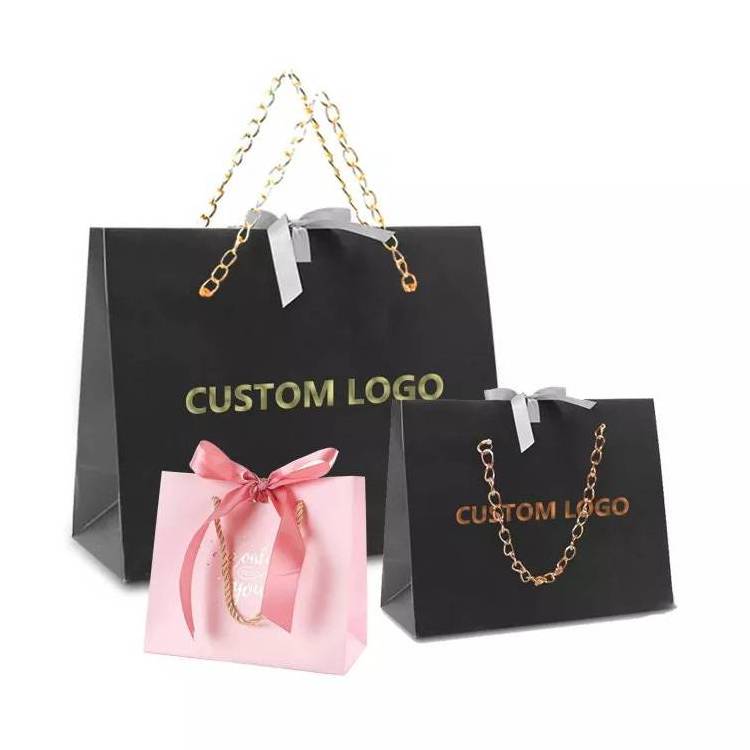 Wholesale Logo Printed Luxury Kraft Retail Paperbag Packaging Boutique Bags Matte Black Paper Bag With Your Own Logo