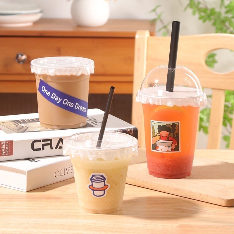 Custom Logo Print Disposable Ice 6  10 12 16 24 Oz Coffee Cold Hot Cup Pet Pp Boba Plastic Cup With Lids Straws