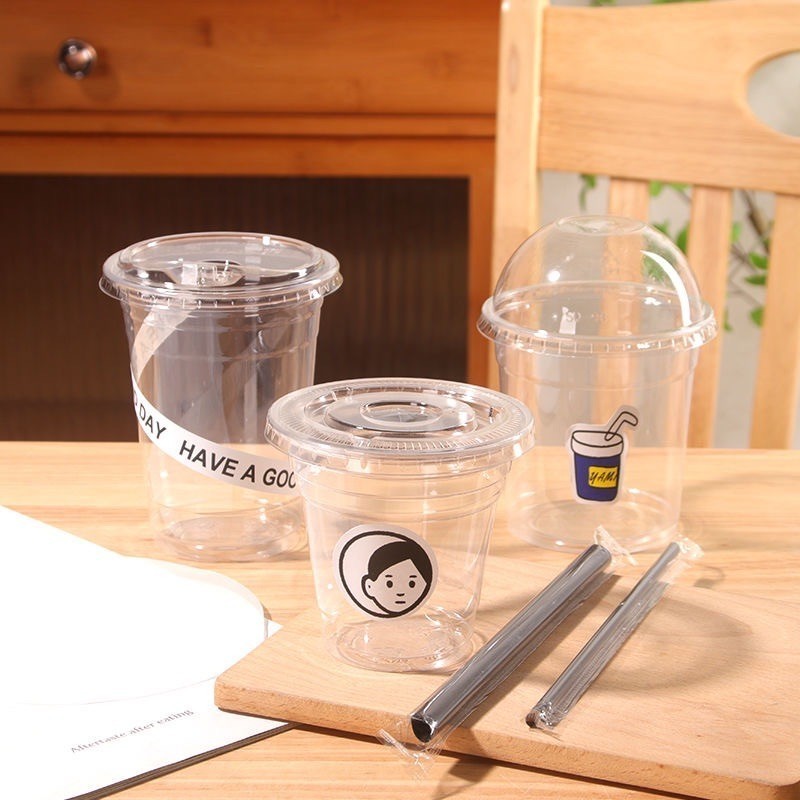 Custom Logo Print Disposable Ice 6  10 12 16 24 Oz Coffee Cold Hot Cup Pet Pp Boba Plastic Cup With Lids Straws