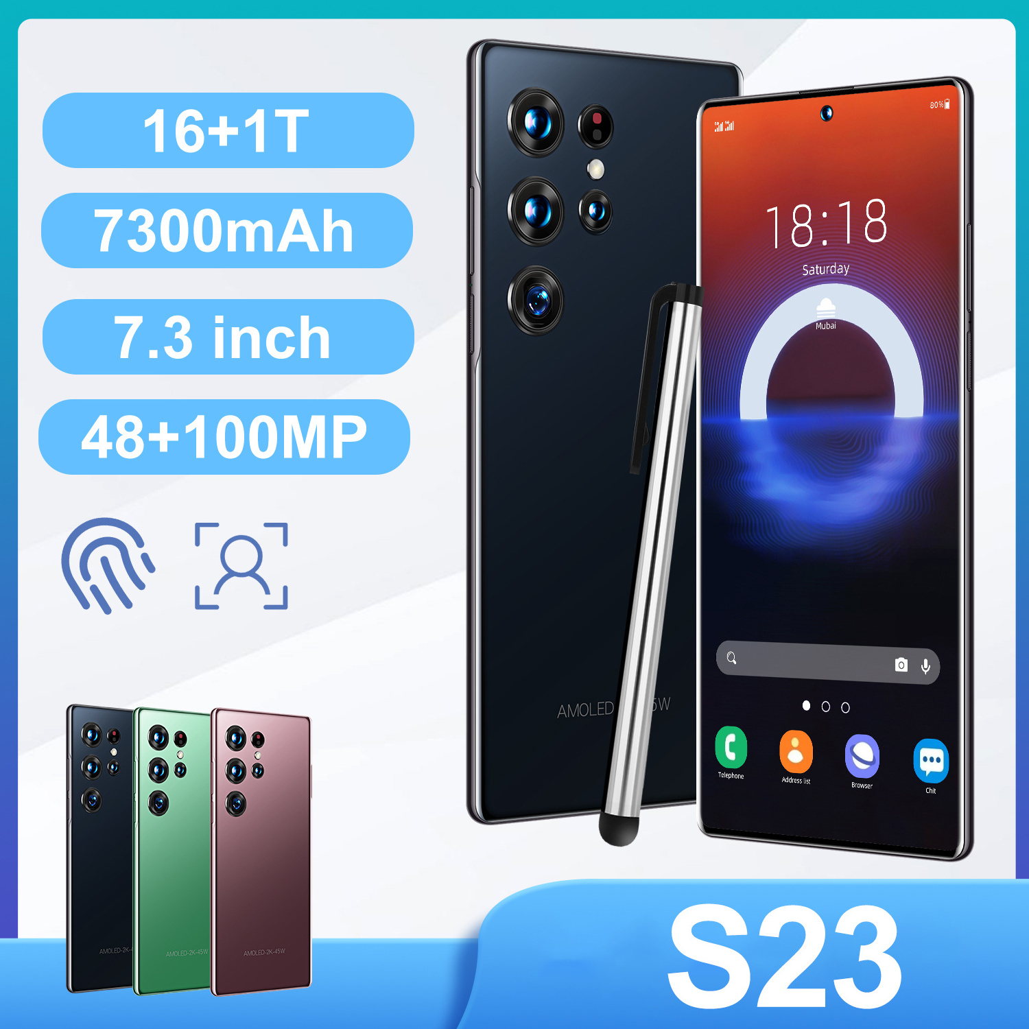 S23 Ultra Original 16gb+1tb 7.3 Inch 48mp+100mpv 3g/4g/5g High Quality Android 12 Smart Cell Phone