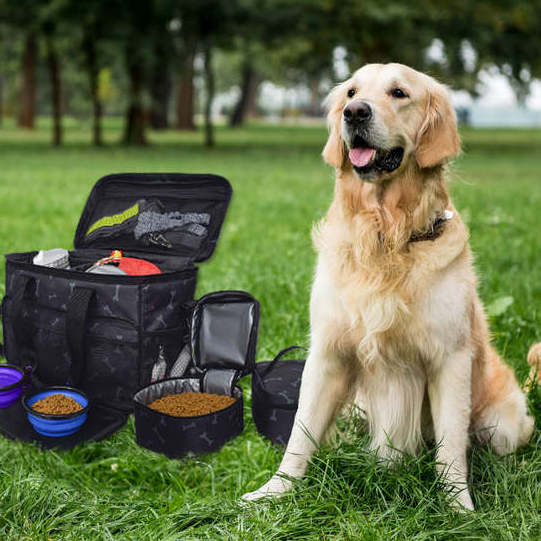 portable pet bag for cat out backpack dog travel  Multi Pockets Dog Food Containers Handbag Dog Gear Weekender for Travel Hiking