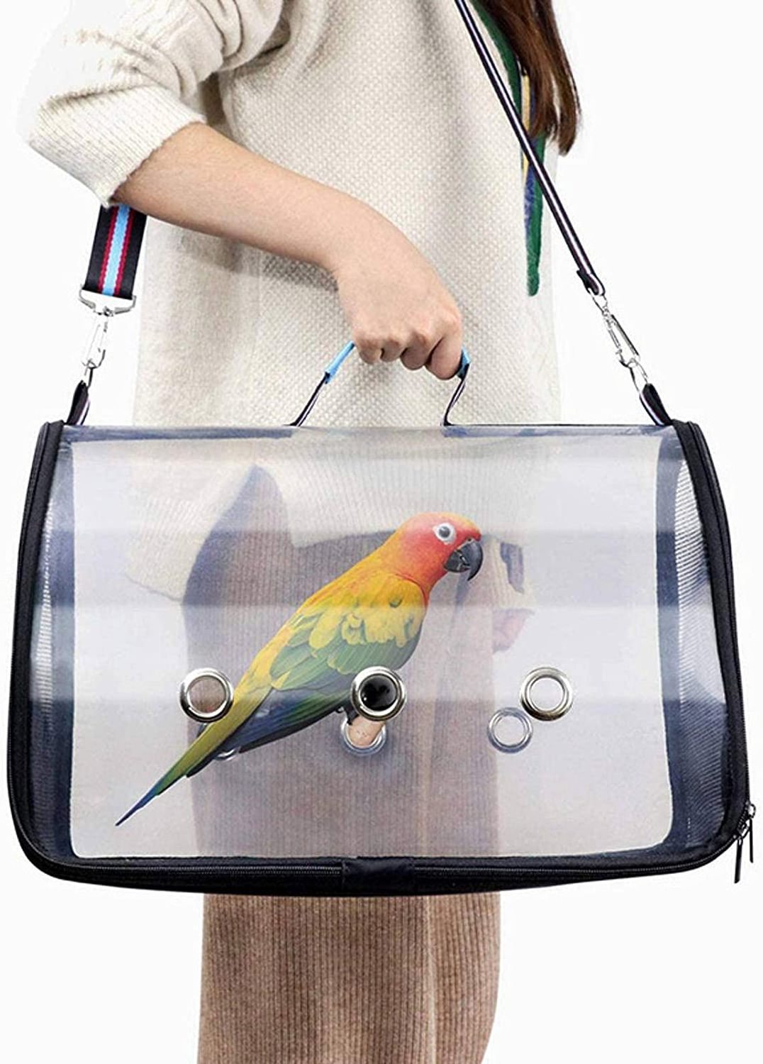 Bird Travel Bag Outdoor Bird Transport Cage Breathable Parrot Backpack with Wooden Shelf parrot travel bag