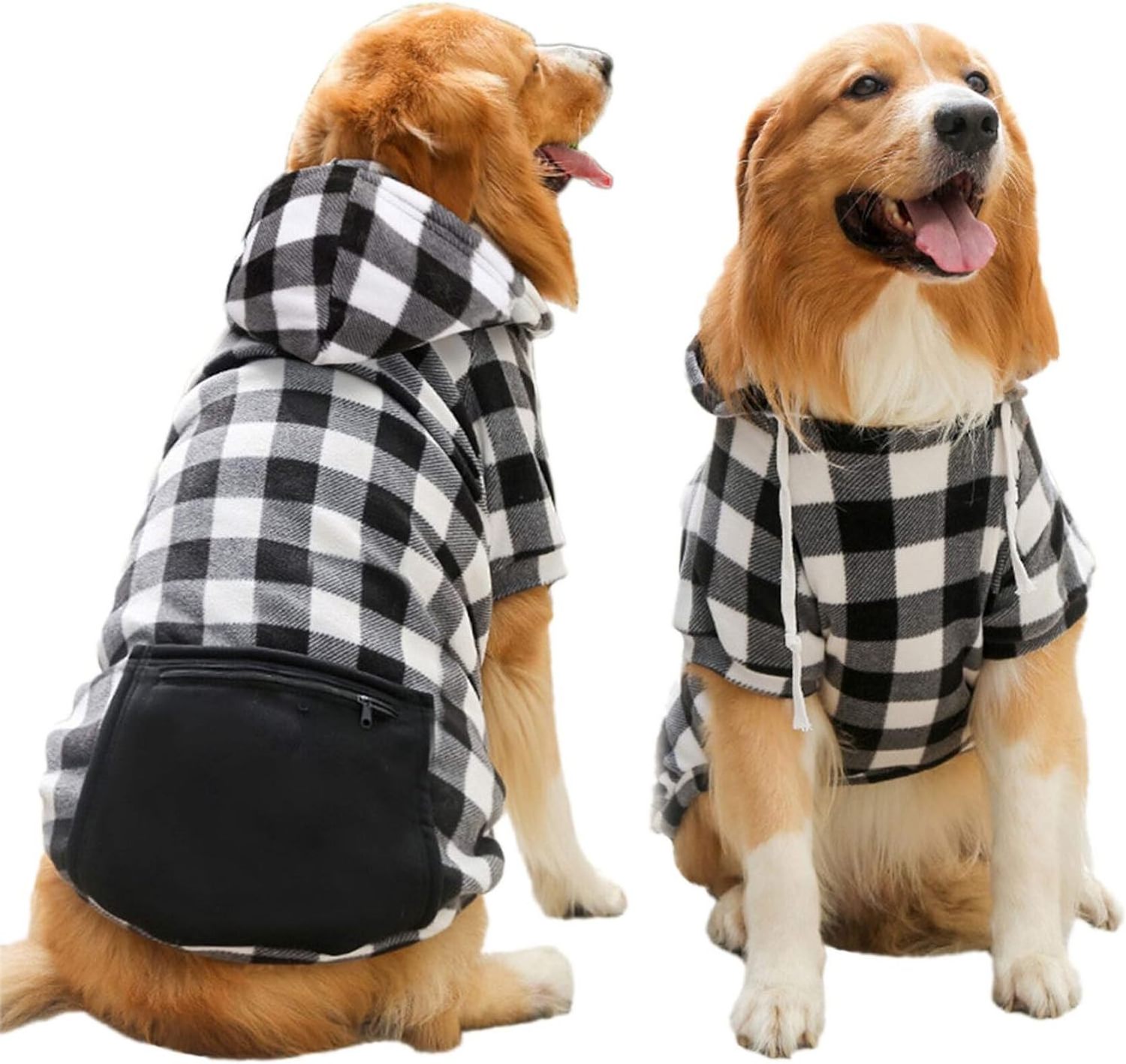 Dog Hoodies with Pocket Pet Clothes Warm Hoodie Sweater for Small Medium Large Dogs Red Plaid M