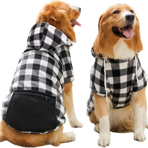 Dog Hoodies with Pocket Pet Clothes Warm Hoodie Sweater for Small Medium Large Dogs Red Plaid M