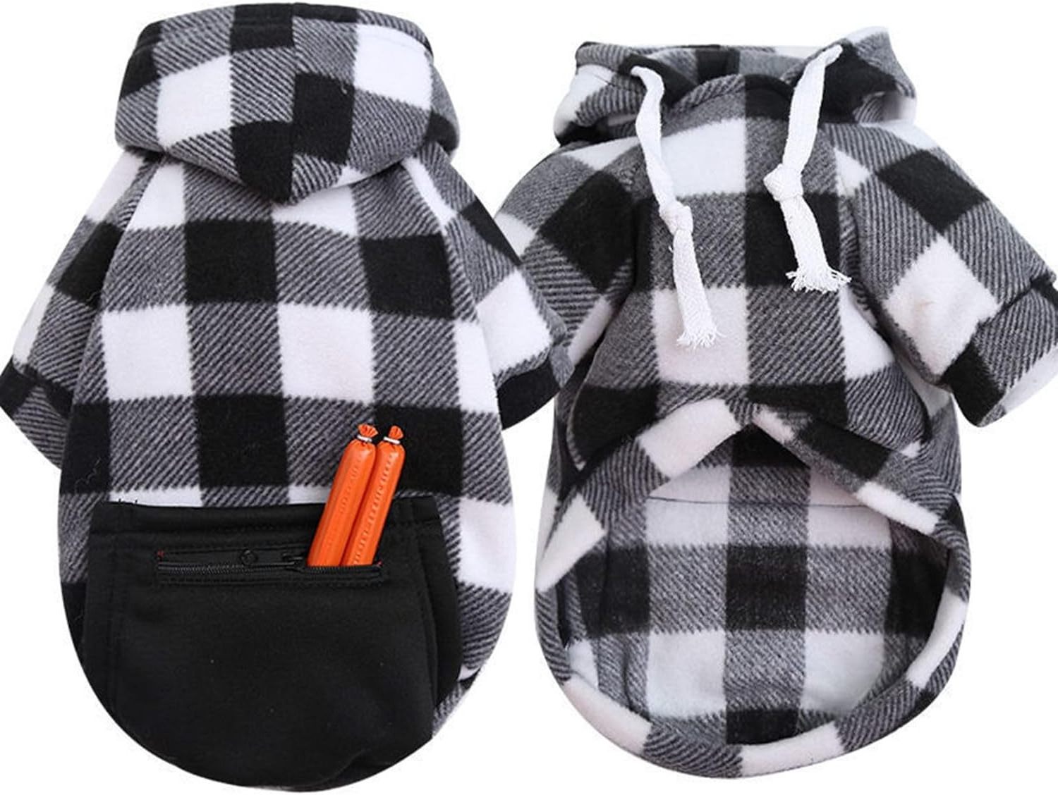 Dog Hoodies with Pocket Pet Clothes Warm Hoodie Sweater for Small Medium Large Dogs Red Plaid M