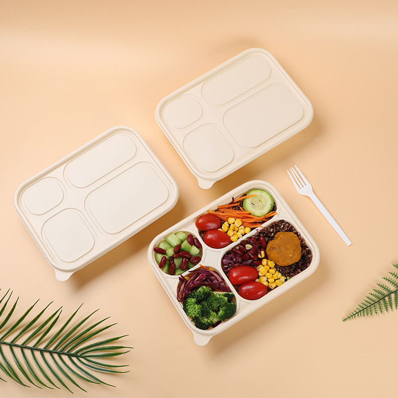 Biodegradable Cornstarch 4 Compartment Disposable Food Tray For Lunch