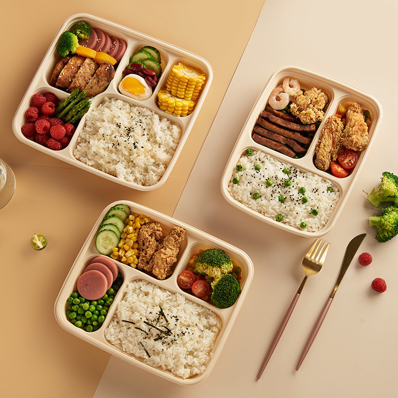 Biodegradable Cornstarch 4 Compartment Disposable Food Tray For Lunch