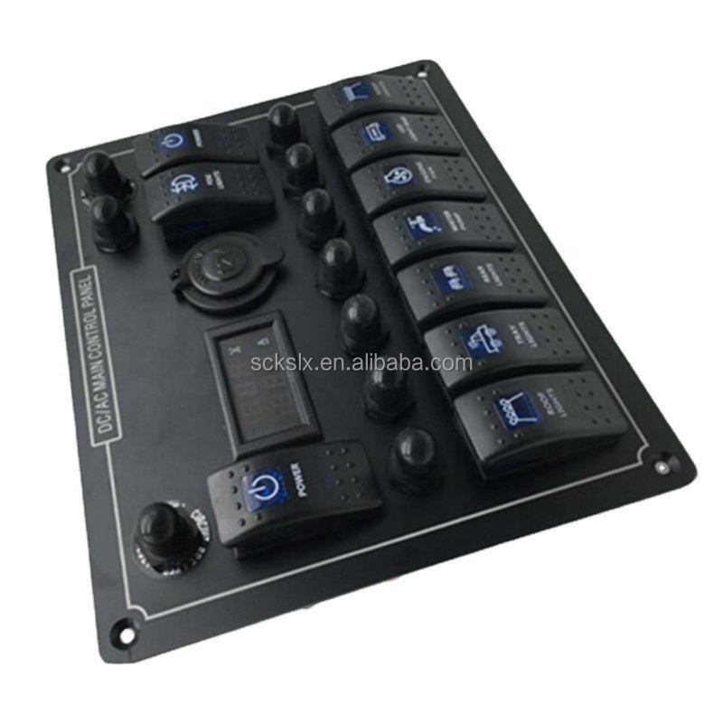 10 Gang Marine Toggle Blue Light Rocker Switch Panel Waterproof with Splitter for Car Marine