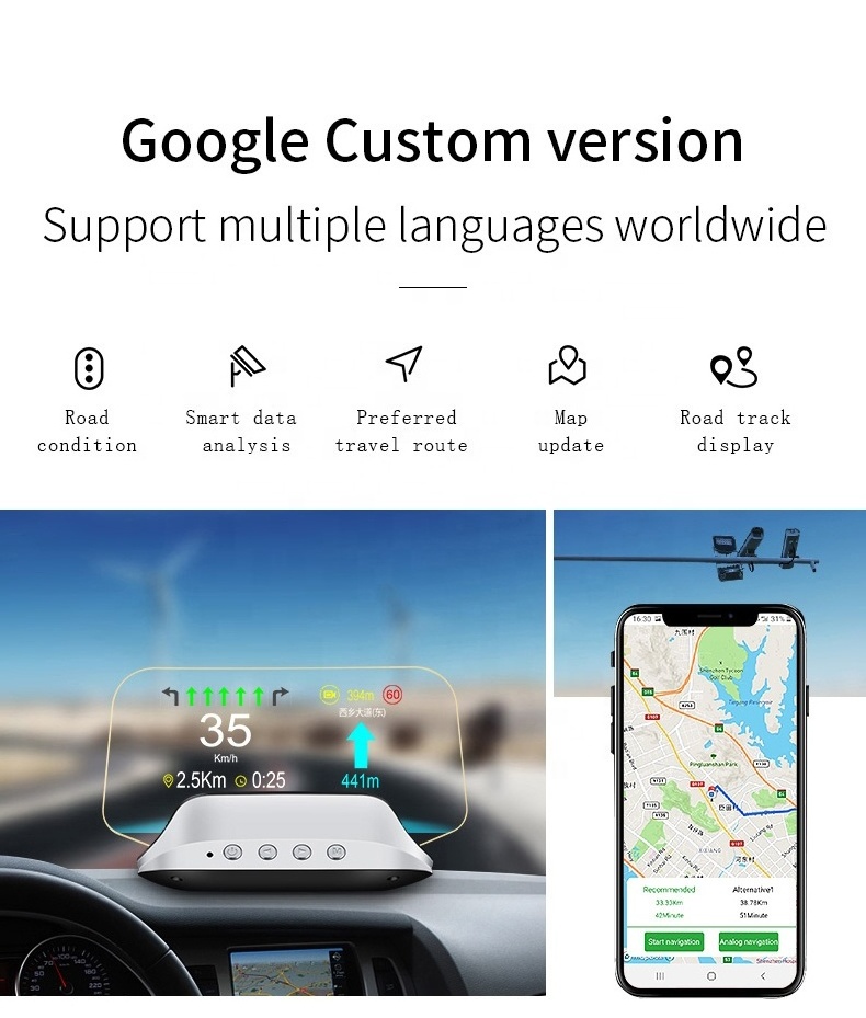 C3 Navigation Head Up Display Cigarette OBD Interface HUD for Safety Support Googlemap Bluetooth Connection Multifunction
