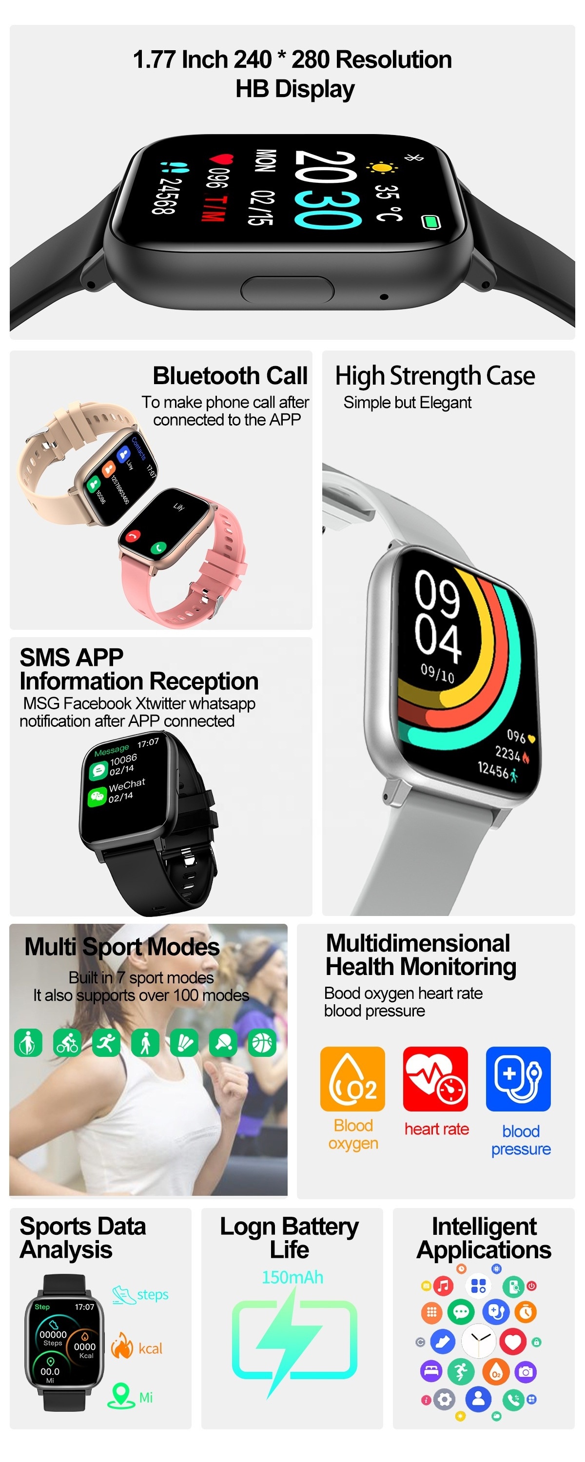 Smart Watch Health Monitoring Bluetooth Call Watch Sports Heart Rate Blood Oxygen Monitoring Smart Watch