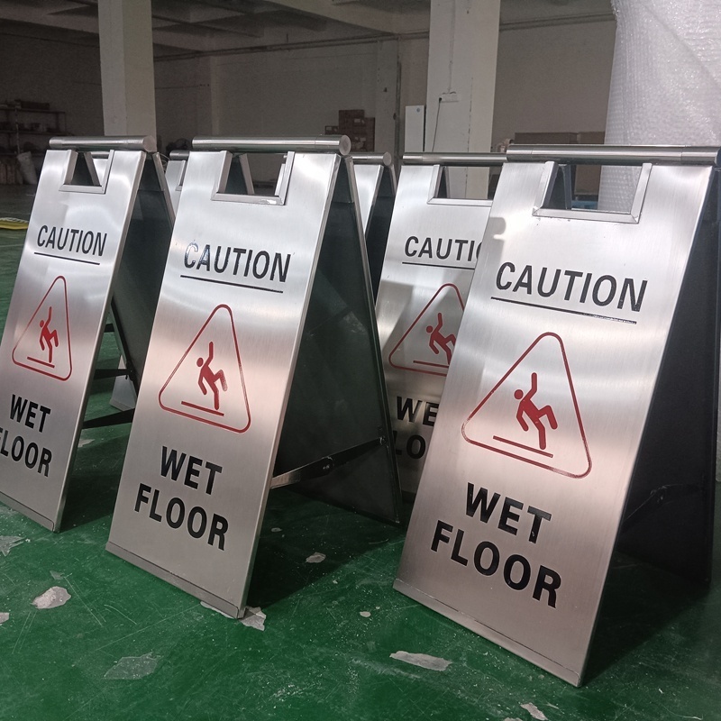 63cm*28cm No MOQ Caution Wet Floor Sign Stainless Steel Warning Sign Board Standing A Frame Sidewalk Safety Road Sign