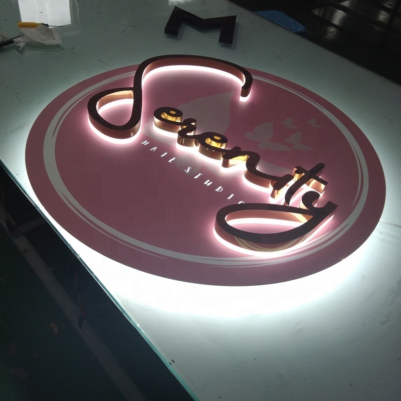 Kexian Custom Wall Logo Metal Signs 3D Illuminated Indoor Office Sign LED Backlit Shop Signboard Advertising Led Sign Board