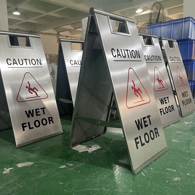 63cm*28cm No MOQ Caution Wet Floor Sign Stainless Steel Warning Sign Board Standing A Frame Sidewalk Safety Road Sign