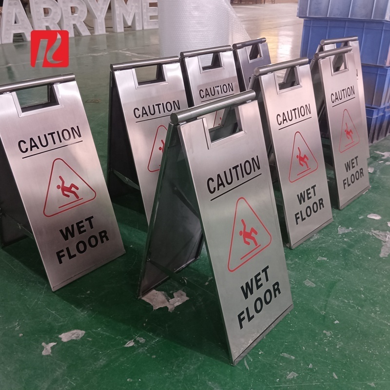 63cm*28cm No MOQ Caution Wet Floor Sign Stainless Steel Warning Sign Board Standing A Frame Sidewalk Safety Road Sign