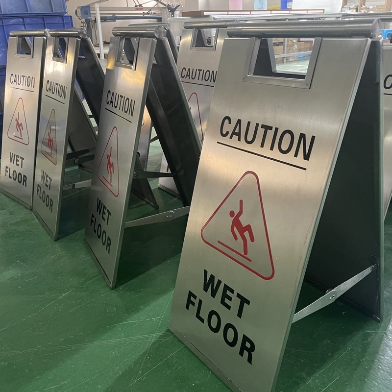 63cm*28cm No MOQ Caution Wet Floor Sign Stainless Steel Warning Sign Board Standing A Frame Sidewalk Safety Road Sign