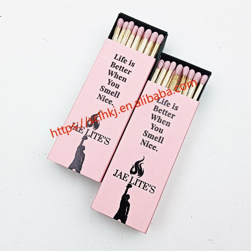 Customized Logo Aromatherapy Candle with Long Wooden Stem High Quality Pink Box Match Colorful Head Safe Promotion