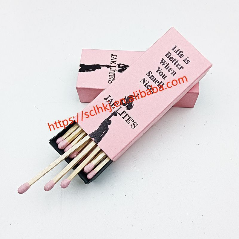 Customized Logo Aromatherapy Candle with Long Wooden Stem High Quality Pink Box Match Colorful Head Safe Promotion