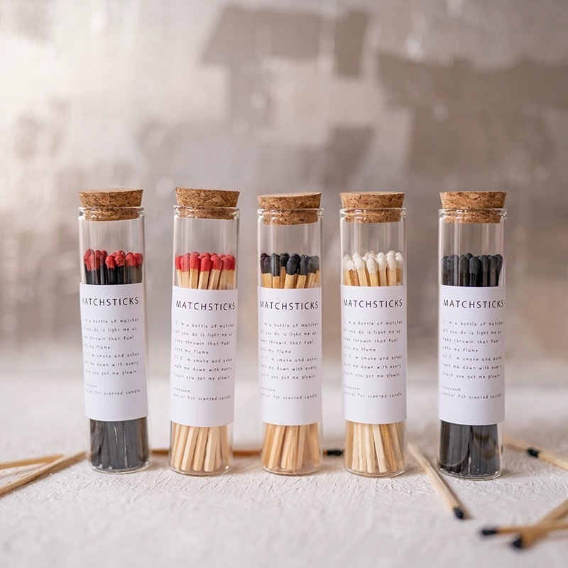 3inch Wooden Matchsticks In Bottle Candle Custom Label  Aromatherapy New Custom Colorful Match Sticks In Glass Jar Bottle Matche