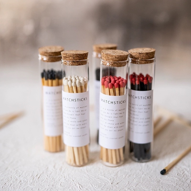 3inch Wooden Matchsticks In Bottle Candle Custom Label  Aromatherapy New Custom Colorful Match Sticks In Glass Jar Bottle Matche