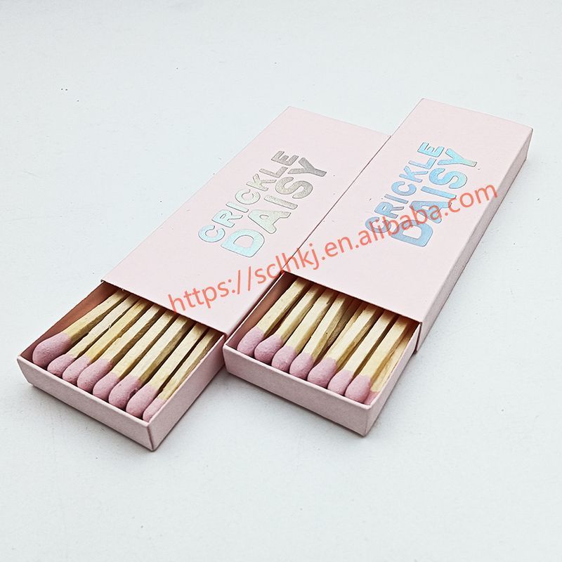 Customized Pink Box Stamped Silver Torch Logo Hotel Home Promotional Long Stick Matches with Custom Matchbox Candle