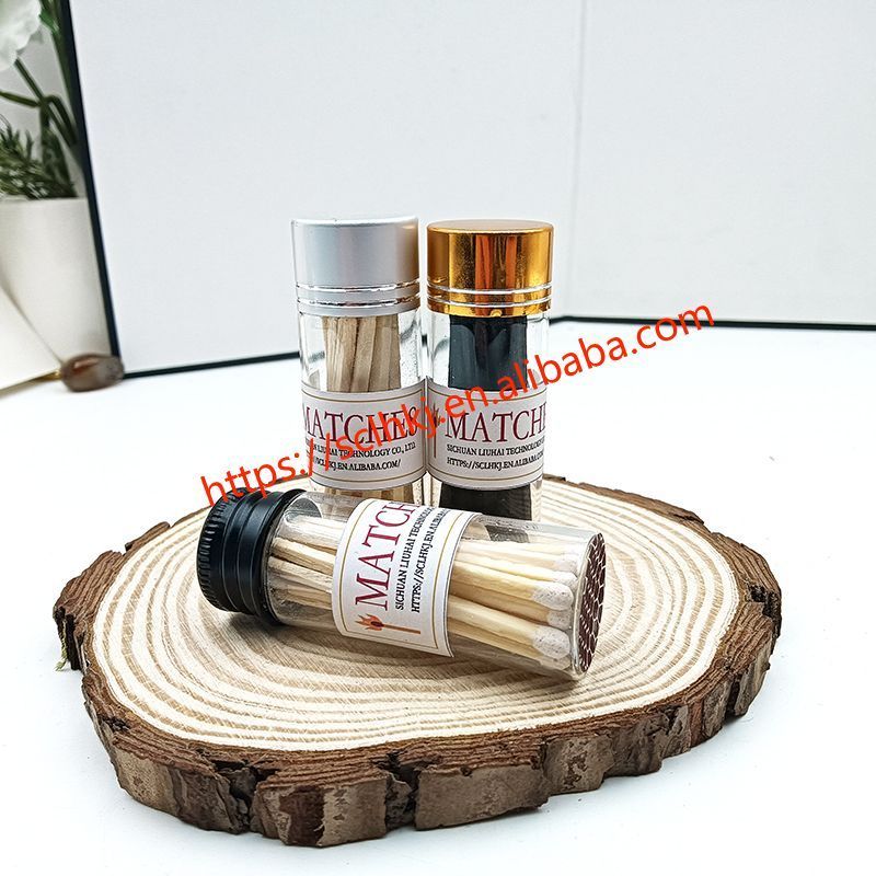 Glass Bottle Metal Threaded Cap 2 inch Custom Logo Colored Wooden Match Stick Deluxe Safety Glass Bottle with Scented Matches