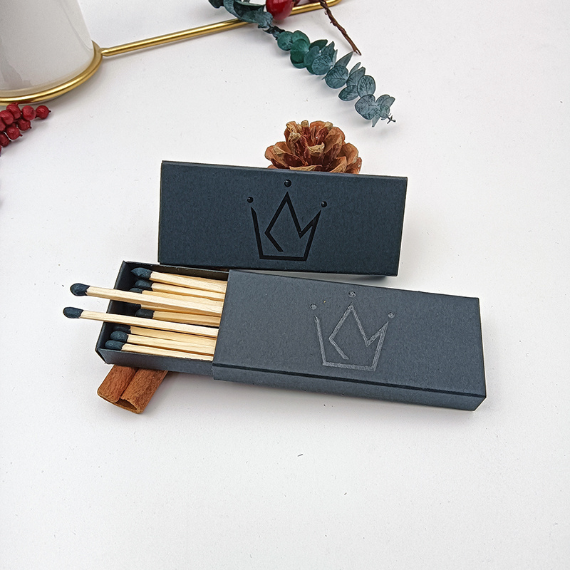 Safety box matches with logo, hotel home custom black box letterpress black logo, colorful luxury candle matches