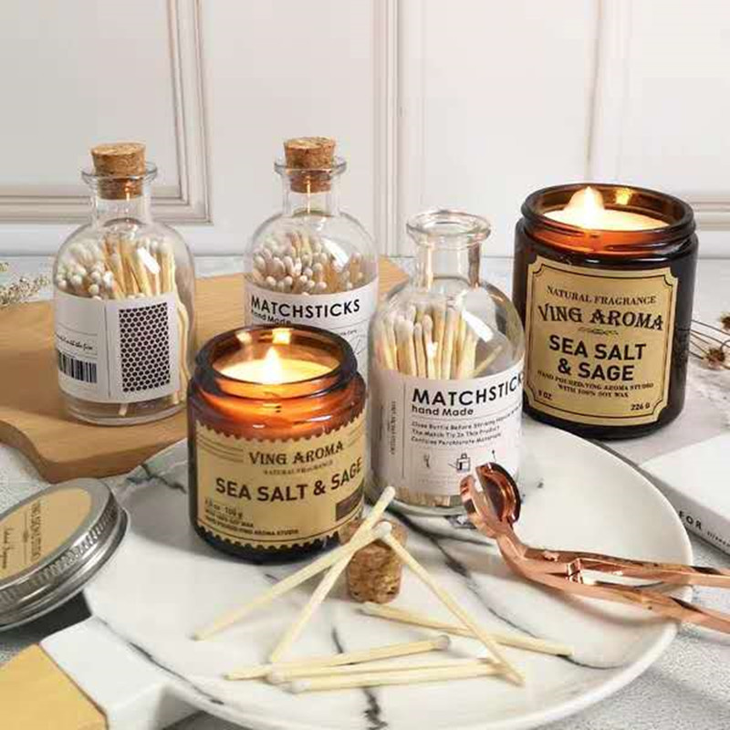 Wholesale Customized Glass Bottle Matches Colored Wooden Matchsticks For Candle Jar