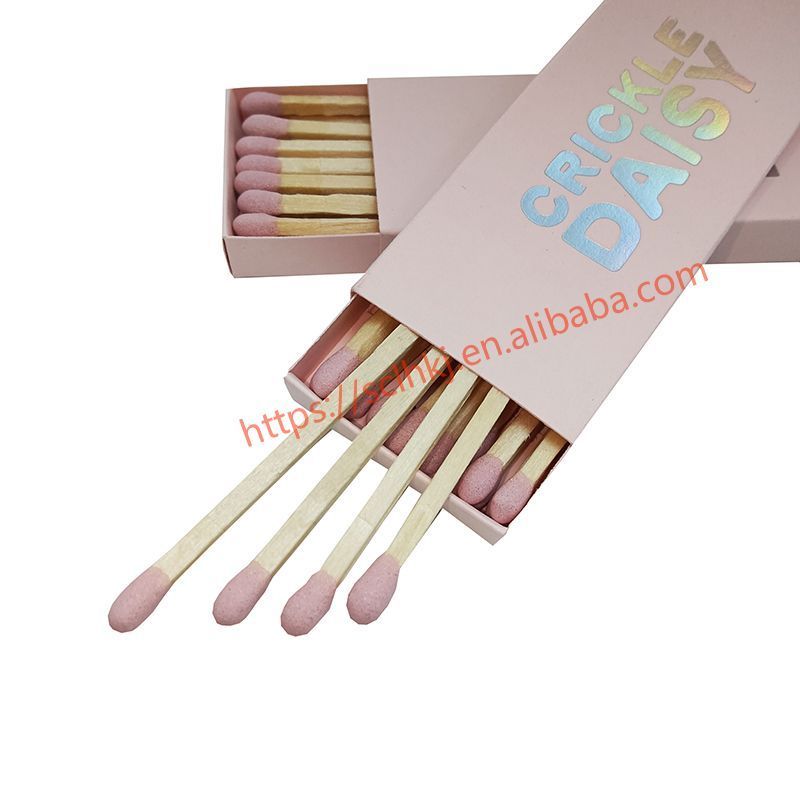 Customized Pink Box Stamped Silver Torch Logo Hotel Home Promotional Long Stick Matches with Custom Matchbox Candle