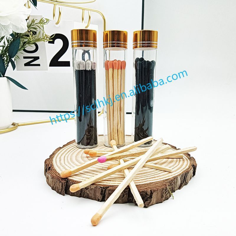 Glass Bottle Metal Threaded Cap 3 inch Custom Logo Colored Wooden Match Stick Deluxe Safety Glass Bottle with Scented Matches