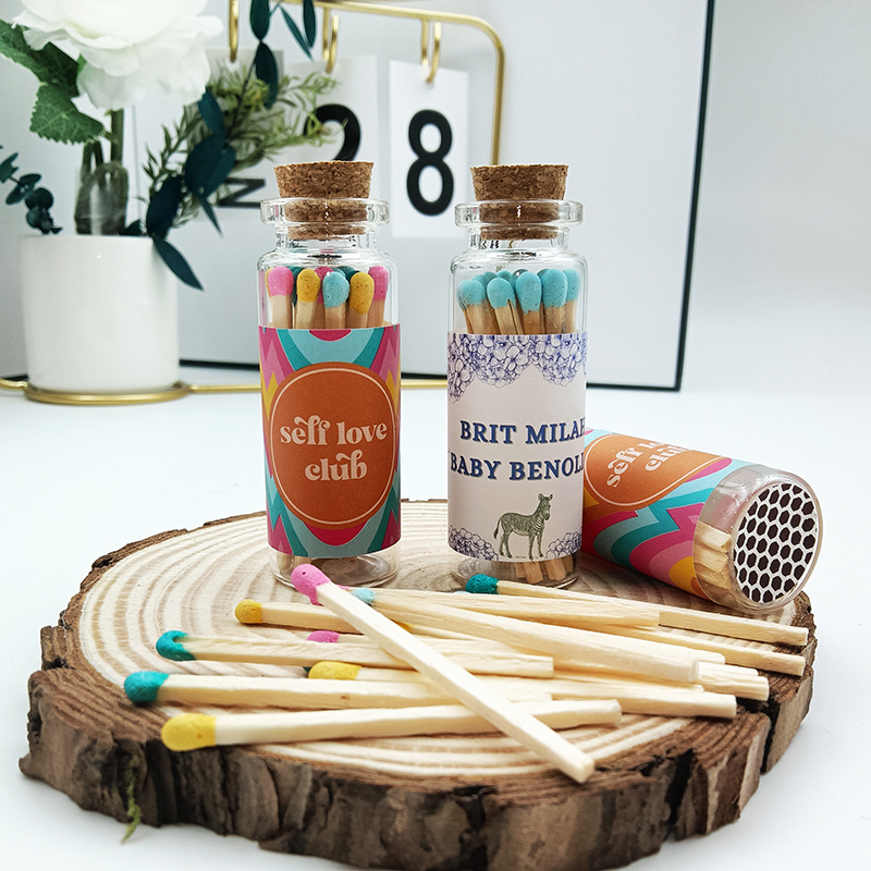 Custom stick long match at glass jar safety shelf tip personalized decoration domestic match strike can