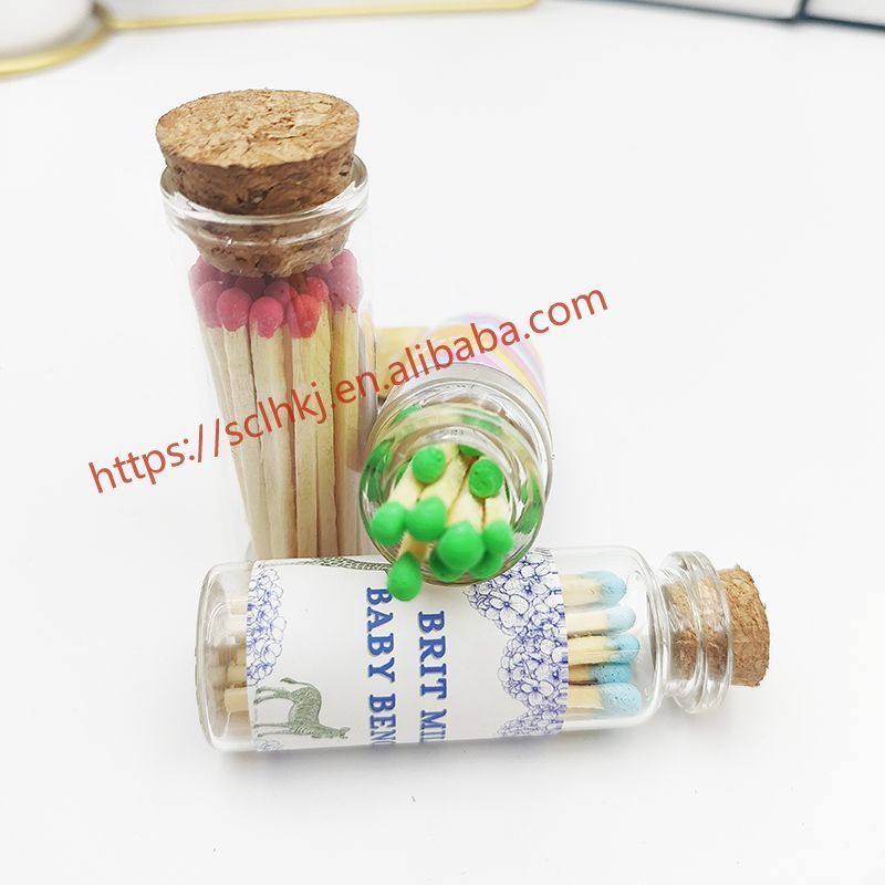 Customized Logo Branded Unique Candle Matches Colorful Wholesale Wooden Matches Glass Bottle Matches