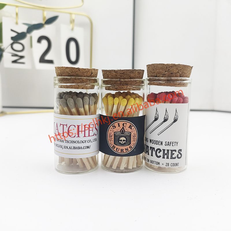 Bottled Wooden Matchsticks Candles Aromatherapy New Custom Colored Matchsticks Glass Jar Bottle Matchsticks