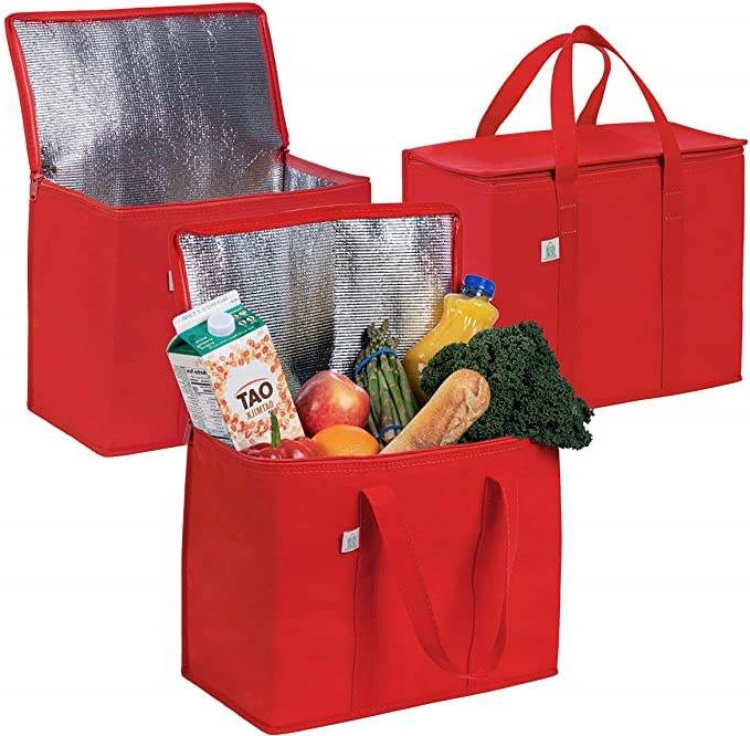 Disposable Thermal Insulated Cooler Bag Grocery Cool Carry Non Woven Lunch Cooler Bag For Food